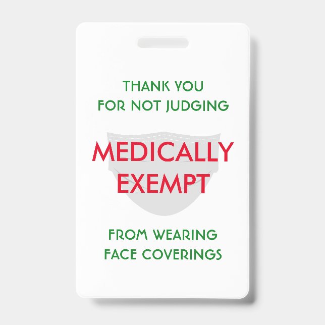 Face Mask White Medically Exempt ID Badge (Front)