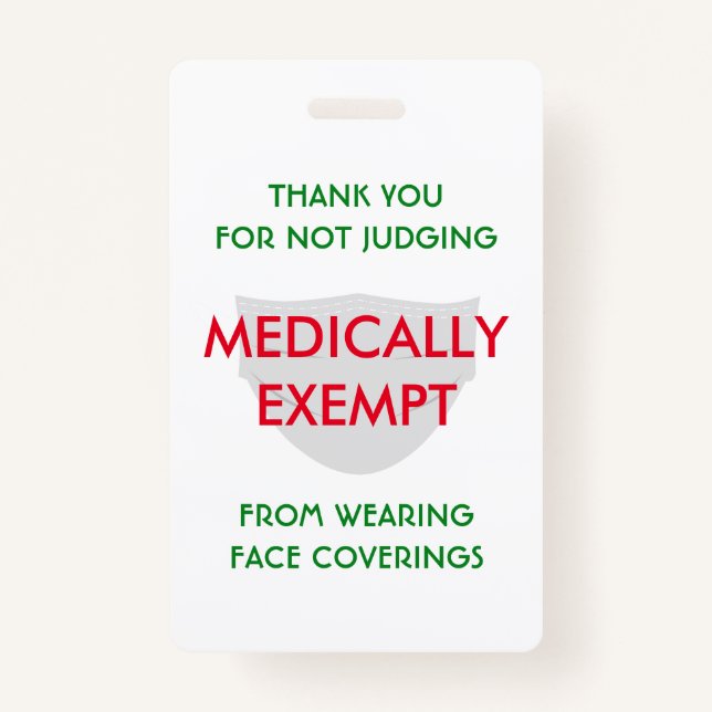 Face Mask White Medically Exempt ID Badge (Front)