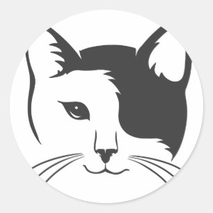 Face of a black-white cat - Choose back colour Classic Round Sticker