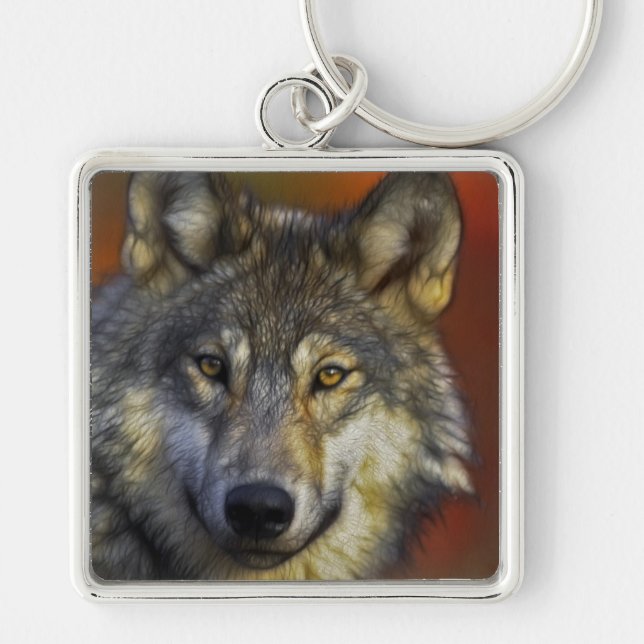 Face of a Wolf Photo Key Ring (Front)