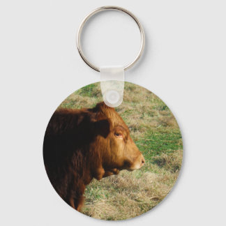 Face of Brown bull cow Key Ring