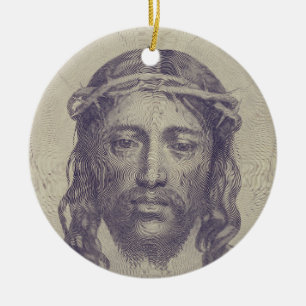 Face of Christ on St. Veronica's Veil Holy Face Ceramic Tree Decoration