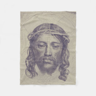 Face of Christ on St. Veronica's Veil Holy Face Fleece Blanket