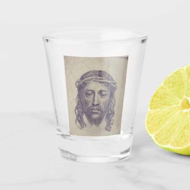 Face of Christ on St. Veronica's Veil Holy Face Shot Glass (Front)