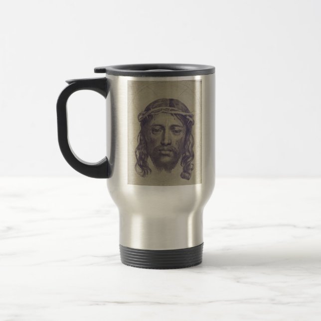 Face of Christ on St. Veronica's Veil Holy Face Travel Mug (Left)