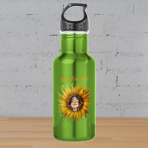 Face of Cute Girl Brown Hair in Yellow Sunflower 532 Ml Water Bottle