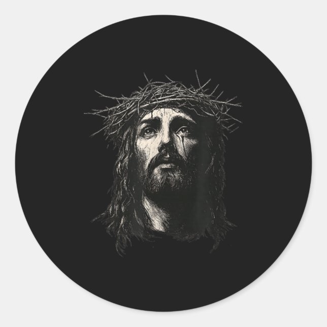 Face Of Jesus Christ Crown Of N Religious Christma Classic Round Sticker (Front)