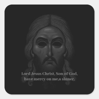 Face Of jesus Christ Orthodox Black Icon Square Sticker