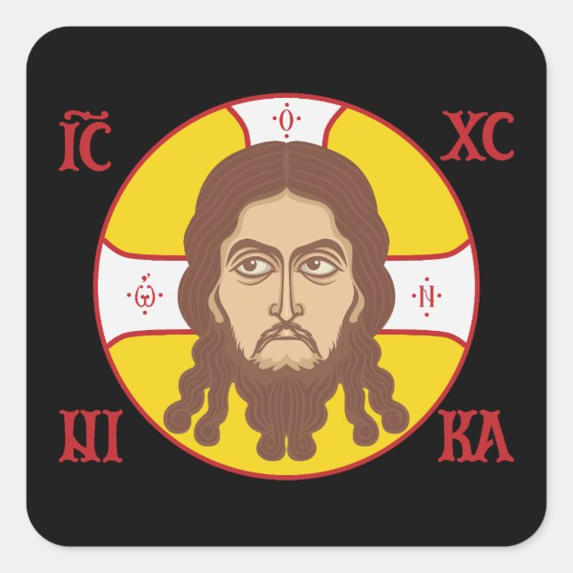 Face Of jesus Christ Orthodox Icon Square Sticker (Front)