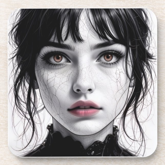 Face of porcelain gaze of a cracked soul. coaster (Front)