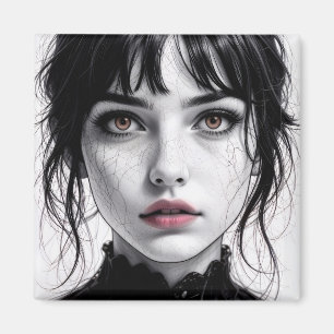 Face of porcelain gaze of a cracked soul. magnet