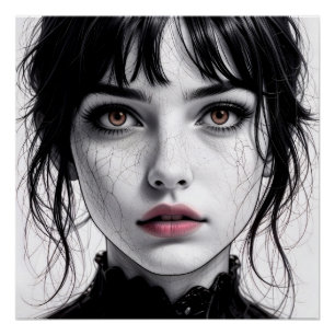 Face of porcelain gaze of a cracked soul. poster