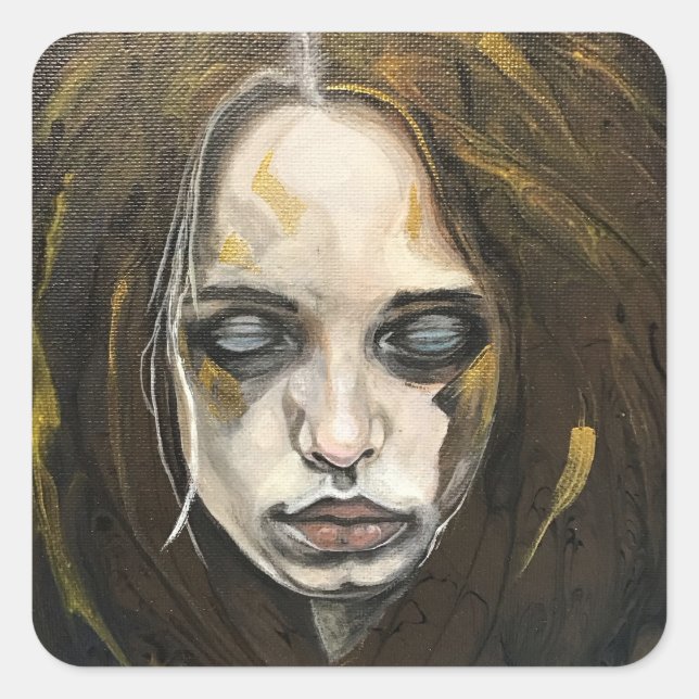 Face of sadness, young lady artwork square sticker (Front)
