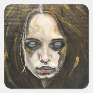 Face of sadness, young lady artwork square sticker