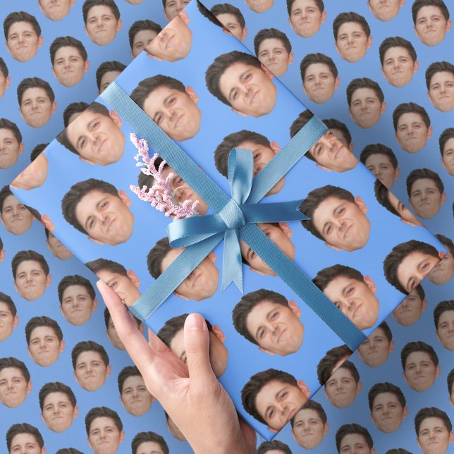 Face or Pet Photo Baby Blue Gift Wrapping Paper (Creator Uploaded)