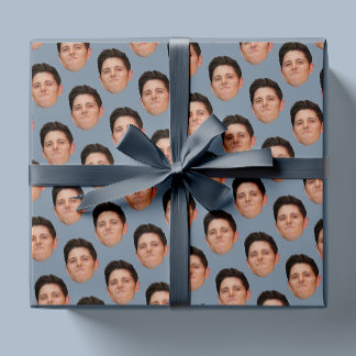 Face or Pet Photo Dusty Blue Gift Wrapping Paper