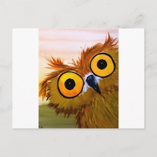 Face owl watercolor bird painting funny postcard (Front)