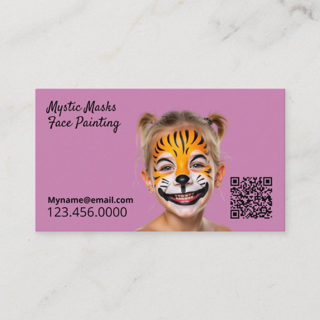Face Painter Dark Pink QR Business Card (Front)