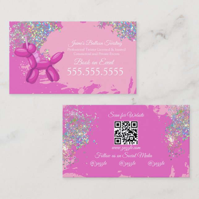Face Painting Facepainter Balloon Twister Pink Business Card (Front/Back)