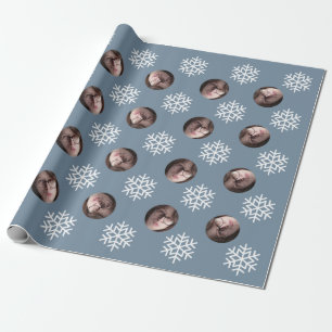 Face Photo Blue Snowflake Fun Humor Christmas Wrapping Paper