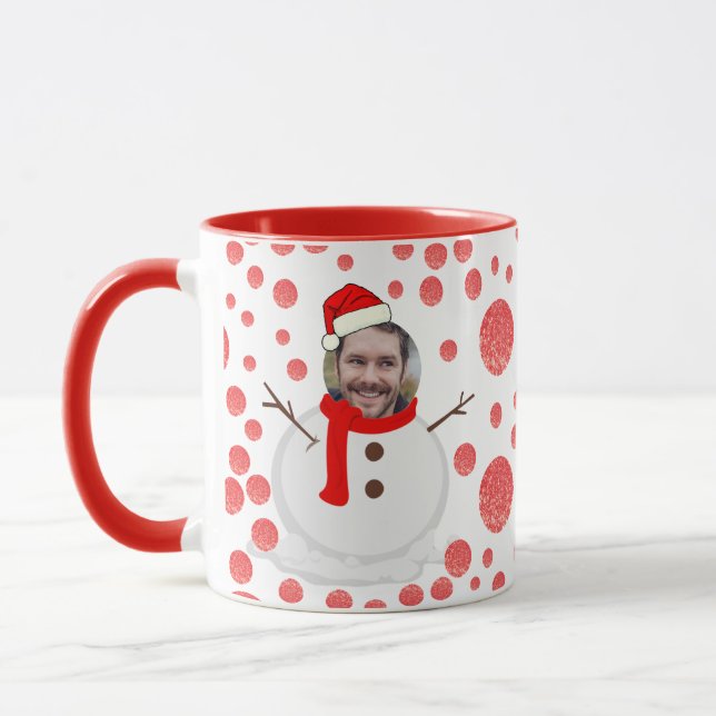 Face Photo Christmas Funny Snowman Coffee Mug (Left)