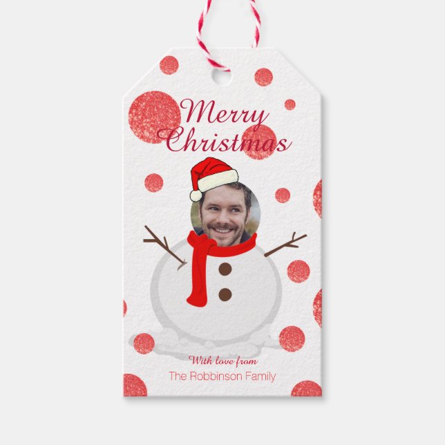 Face photo snowman funny gift tags (Front)