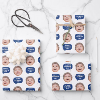 Face Photo & Word Bubble Navy Blue Wrapping Paper Sheet