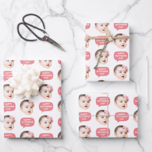 Face Photo & Word Bubble Pink Wrapping Paper Sheet