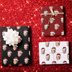 Face Santa Hat Gift Wrap, Custom Face 2 Photos  Wrapping Paper Sheet