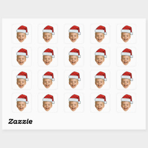 Face Santa Hat Stickers, Custom Photo Christmas Square Sticker