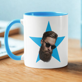 Face Star Funny Gift, Blue Star Face, Office Gift Mug