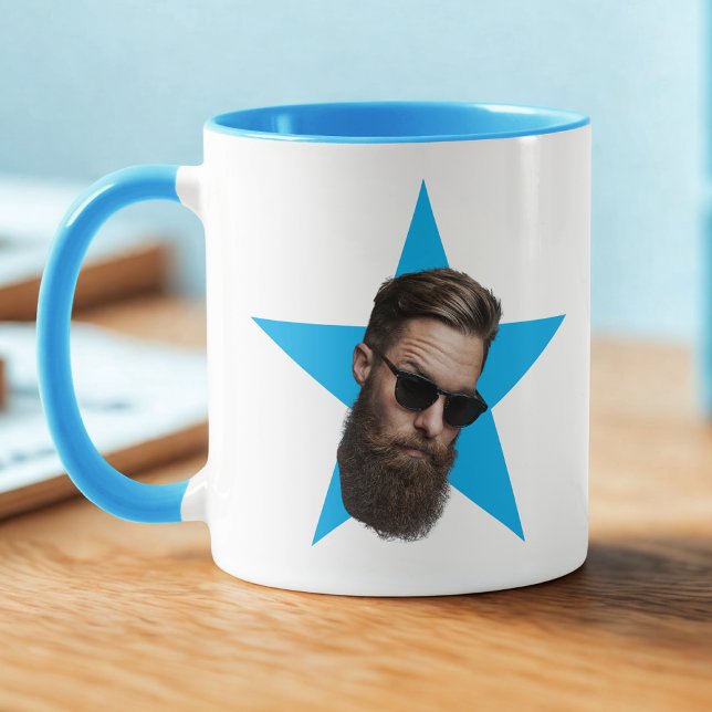 Face Star Funny Gift, Blue Star Face, Office Gift Mug (Creator Uploaded)