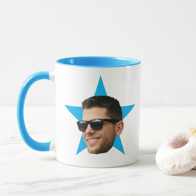 Face Star Funny Gift For Co-worker, Star Mug (With Donut)