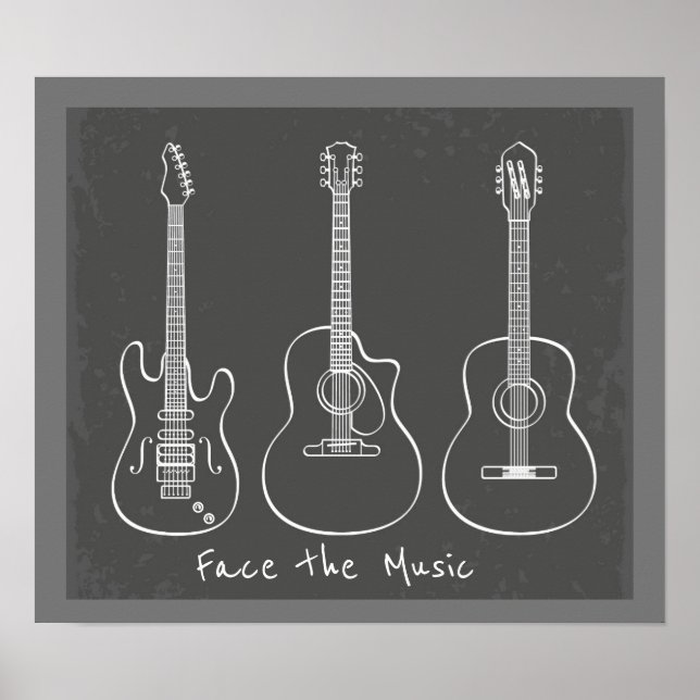 Face the music pun Retro guitar trio Poster (Front)