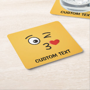 Face Throwing a Kiss Square Paper Coaster