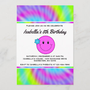 Face Tie Dye Birthday Invitations