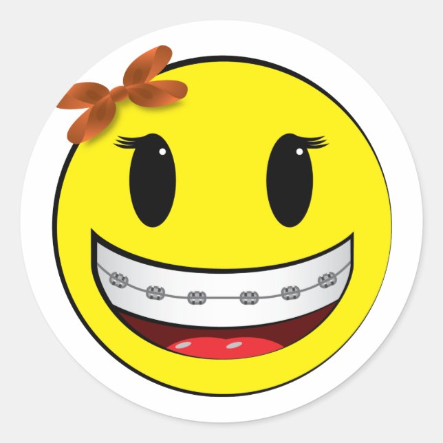 face with braces - girl classic round sticker (Front)