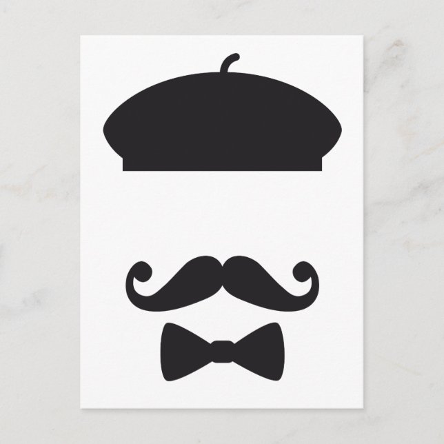 Face with french hat, moustache and tie postcard (Front)