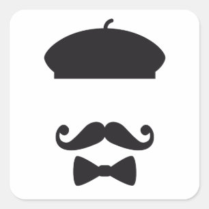 Face with french hat, moustache and tie square sticker