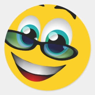 FACE WITH GLASSES CLASSIC ROUND STICKER