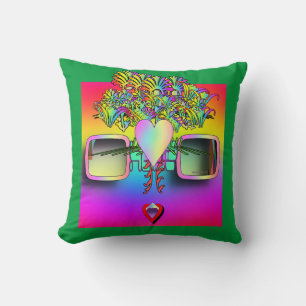 FACE WITH GLASSES ON GREEN CUSHION