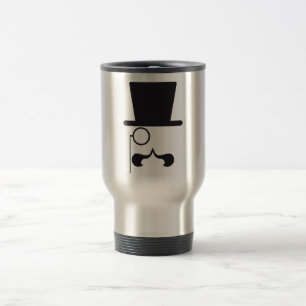 Face with hat, moustache and single eyeglass travel mug