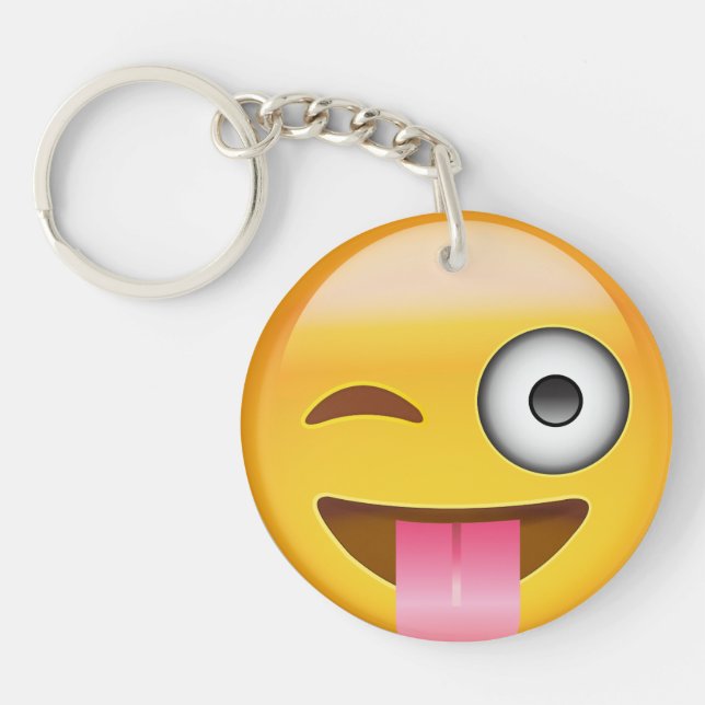 Face With Stuck Out Tongue And Winking Eye Emoji Key Ring (Front)