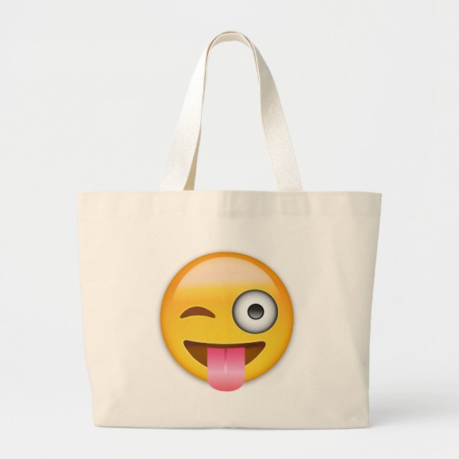 Face With Stuck Out Tongue And Winking Eye Emoji Large Tote Bag (Front)
