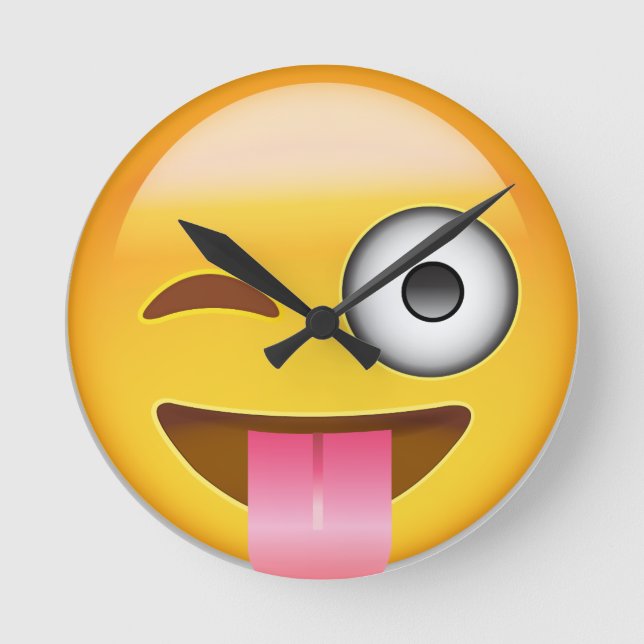 Face With Stuck Out Tongue And Winking Eye Emoji Round Clock (Front)