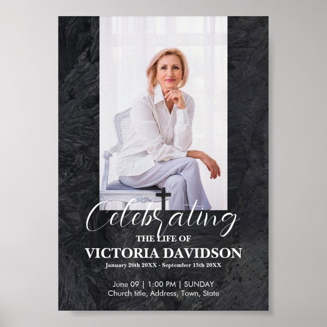 Facebook Funeral Announcement Post Black Stone Poster (Front)