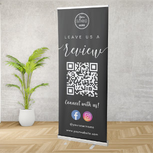 Facebook Instagram Qr Code Leave Us A Review Black Retractable Banner