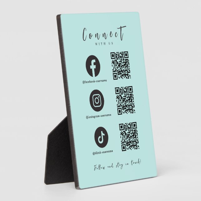 Facebook Instagram Tiktok QR Code Baby Blue Plaque (Side)