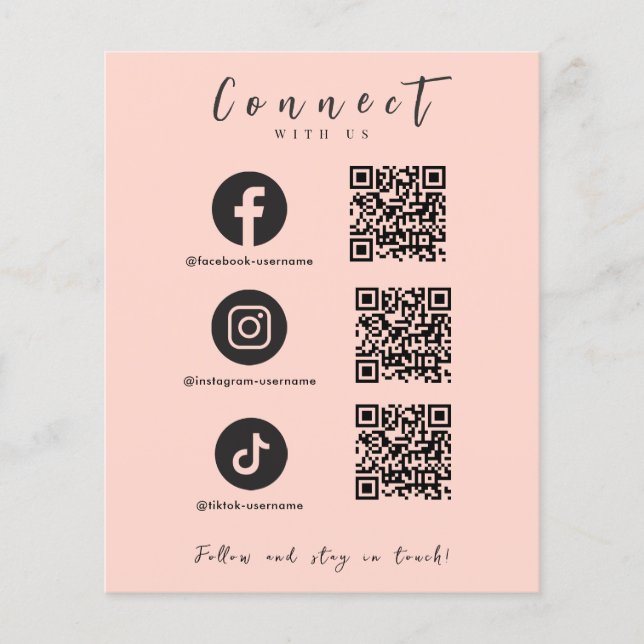 Facebook Instagram Tiktok QR Code Blush Pink Flyer (Front)