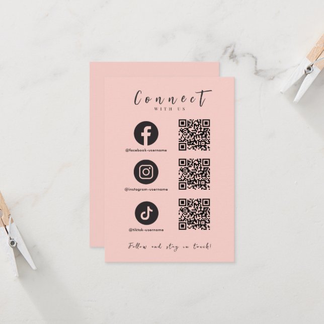 Facebook Instagram Tiktok QR Code Blush Pink Invitation (Front/Back In Situ)